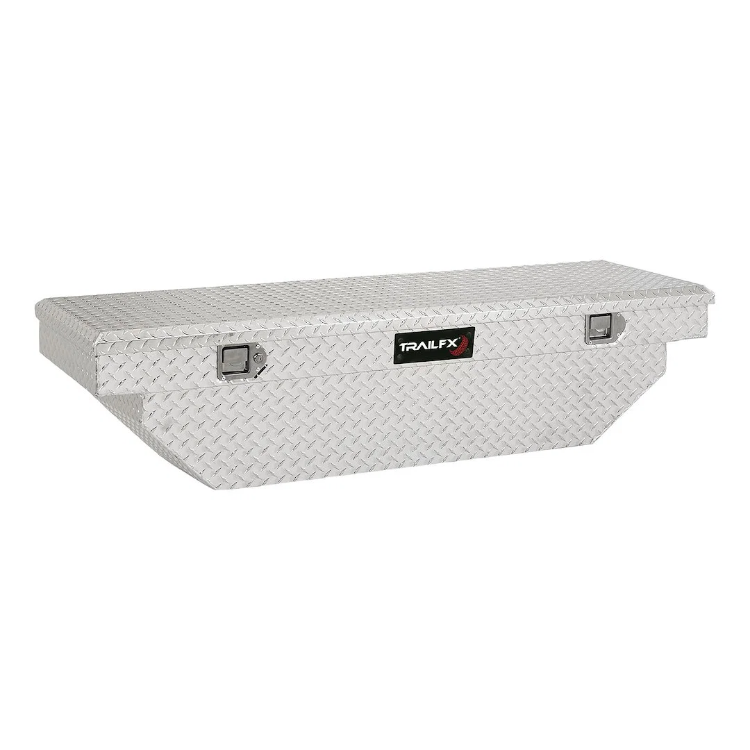 110631 – TRAILFX Tool Box, Crossover Angled Single Lid With Struts Diamond Tread Bright Polished 16 Gauge Aluminum 19...